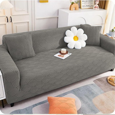 lukzer Jacquard Abstract 1 Seater Sofa Cover(Pastel Grey Leaf Trail Pack of 1)