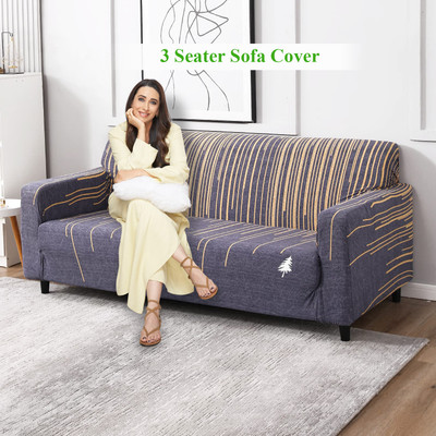 HOKiPO Polyester 3 Seater Sofa Striped Cover(Pack of 1 Midnight Blue lines)