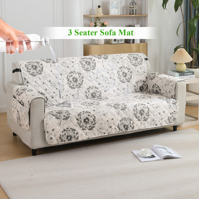 HOKiPO Polyester Floral 3 Seater Sofa Cover(Sofa Mat for 3 Seater with Pockets on Armrest Cover, Dandelion Anchor Grey Pack of 1)