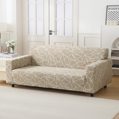 HOKiPO Polyester 4 Seater Sofa Geometric Cover(Pack of 1 Beige Abstract Geometry)