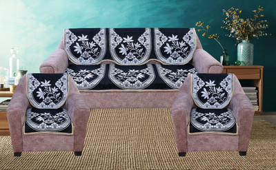 Nendle Cotton 3+2 Seater Sofa Floral Cover(Pack of 6 Black)