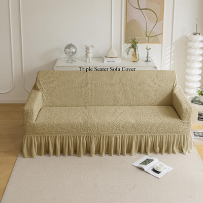 HOUSE OF QUIRK Polyester 3 Seater Sofa Plain Cover(Pack of 1 Beige)