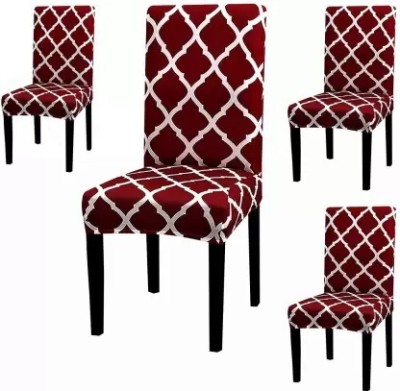 Planet Home Polyester Geometric Chair Cover(Maroon Pack of 4)