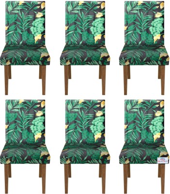 Heart Home Polyester Floral Chair Cover(Green, Black Pack of 6)