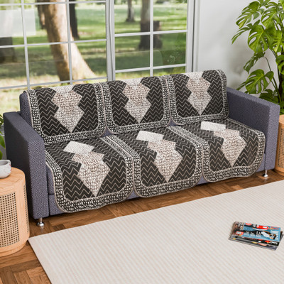 KUBER INDUSTRIES Velvet Abstract 3 Seater Sofa Cover(Grey, Brown Pack of 6)