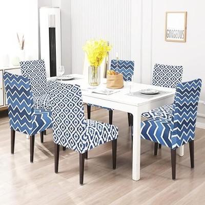 AMAZE ATTIRES Polycotton Abstract Chair Cover(Blue Pack of 6)