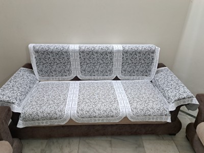 EASTTARDOMM Polycotton Floral Sofa Cover((Stunning look 3 Seater Sofa Cover with Arms Covers 8 Pcs Grey) Pack of 4)