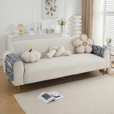 HOKiPO Polyester 3 Seater Sofa Floral Cover(Pack of 2 Intense Grey Abstract Floral)