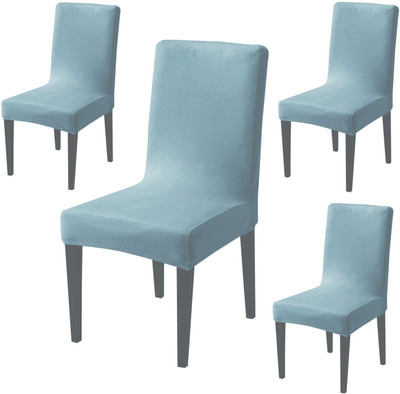 HOKiPO Velvet 4 Seater Chair Plain Cover(Pack of 4 Sky Blue)