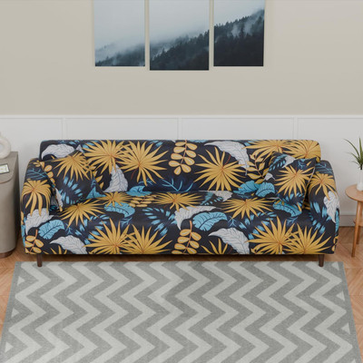 lukzer Polyester Floral 4 Seater Sofa Cover(Yellow Flower Design Pack of 1)