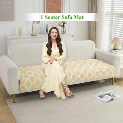 HOKiPO Polyester Damask 1 Seater Sofa Cover(Ogee Ivory Pack of 1)