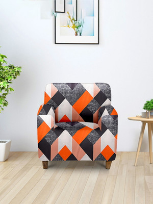 Cortina Polyester Abstract 1 Seater Sofa Cover(Orange Pack of 1)