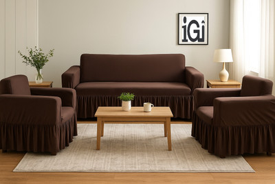 igi Polyester Plain 3+1+1 Seater Sofa Cover(BROWN Pack of 3)