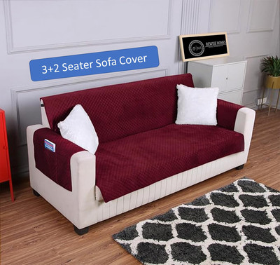 PM HOME DÉCOR Velvet Plain 3+2 Seater Sofa Cover(Maroon Pack of 1)