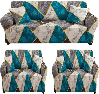 shringoori creations Polyester 3+1+1 Seater Sofa Geometric Cover(Pack of 1 Blue)