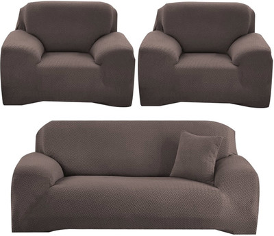 B BESTILO Polyester Plain 3+1+1 Seater Sofa Cover(Brown Pack of 3)