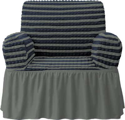 Cortina Polyester 1 Seater Sofa Striped Cover(Pack of 1 Grey)