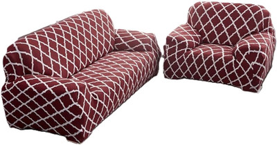 TURIYA Polyester, Polycotton 3+1+1 Seater Sofa Abstract Cover(Pack of 1 Maroon, Silver, Red, White)