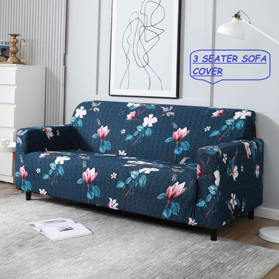 Udeek Polyester Floral 3 Seater Sofa Cover(BLUE, MULTICOLOR Pack of 1)