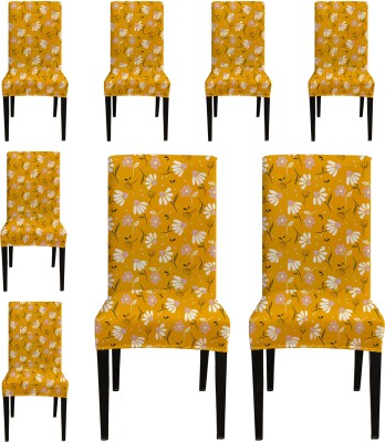 Eleganta Polyester Geometric Chair Cover(Yellow Pack of 8)