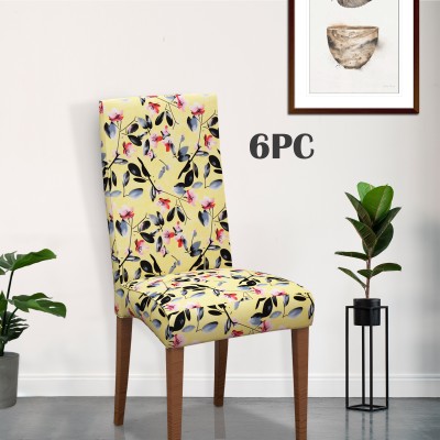 Glassiano Polyester Floral 1 Seater Chair Cover(Beige Pack of 6)