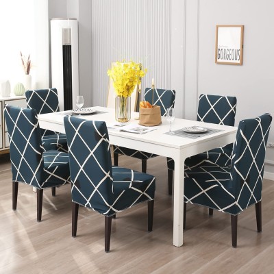 ADstore Polycotton Geometric Chair Cover(blue diamond Pack of 6)