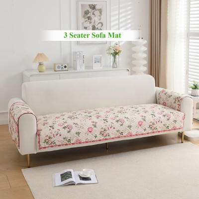 HOKiPO Polyester 3 Seater Sofa Floral Cover(Pack of 1 Beige Peonies)