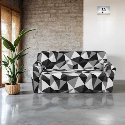 papsun Polyester Geometric 3 Seater Sofa Cover(White Pack of 1)