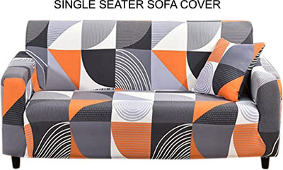 HOUSE OF QUIRK Polyester Checkered 3 Seater Sofa Cover(Orange Pack of 1)