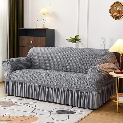 lukzer Polyester Checkered 4 Seater Sofa Cover(Light Grey Pack of 1)