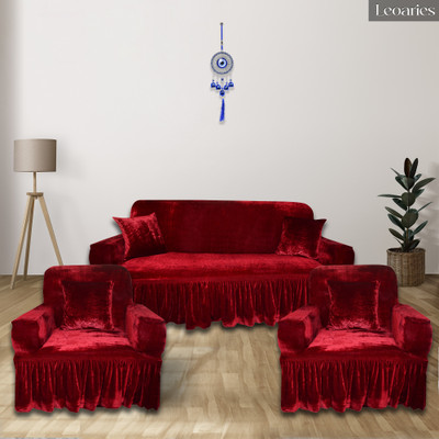 Leoaries Velvet Plain 3+1+1 Seater Sofa Cover(Maroon Pack of 3)