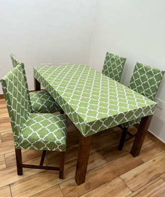 ohello Polycotton Geometric 4 Seater Chair Cover(Green Pack of 4)