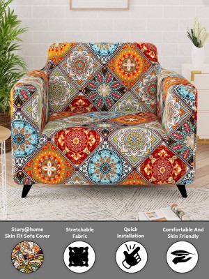 Story@home Polyester Geometric Sofa Cover(Orange Pack of 1)