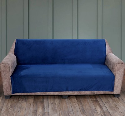 Nendle Velvet Plain 3 Seater Sofa Cover(Blue Pack of 1)