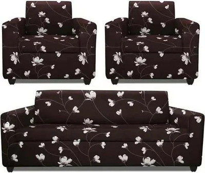 papsun Polyester Floral 3+1+1 Seater Sofa Cover(Brown Pack of 1)