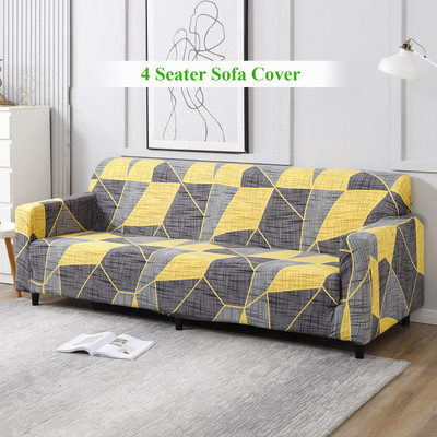 HOKiPO Polyester Geometric 4 Seater Sofa Cover(Grey Pack of 1)
