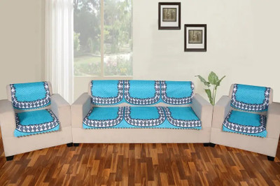 Flipkart SmartBuy Velvet 3+1+1 Seater Sofa Floral Cover(Pack of 6 BLUE-geometric)