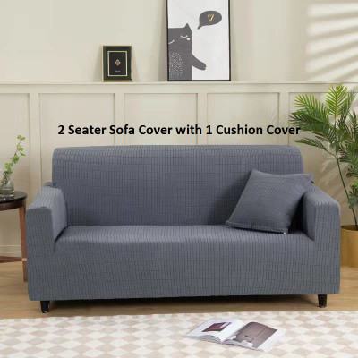 lukzer Jacquard Geometric 2 Seater Sofa Cover(Grey Pack of 1)