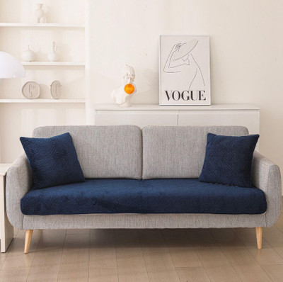 Home Cloud Velvet Plain 3+1+1 Seater Sofa Cover(Blue Pack of 1)