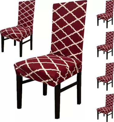 NAYISHI Polyester 6 Seater Chair Geometric Cover(Pack of 6 Maroon)