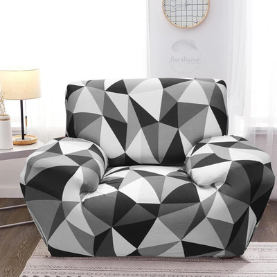 FurShine Polyester Checkered 1 Seater Sofa Cover(Black Pack of 1)