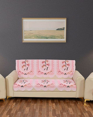 MANGERAM Polycotton Abstract 3 Seater Sofa Cover(Pink Pack of 2)