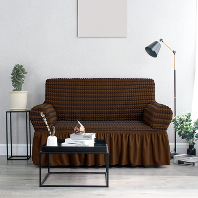 Cortina Polyester Striped 3 Seater Sofa Cover(Brown Pack of 1)