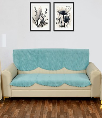 YELLOW WEAVES Velvet Plain Sofa Cover(Sky Blue Pack of 2)