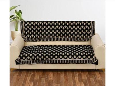 Furnishing Hut Chenille 3 Seater Sofa Floral Cover(Pack of 1 Black)