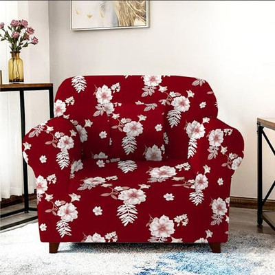 lukzer Polyester Floral 1 Seater Sofa Cover(Red Flower Design Pack of 1)