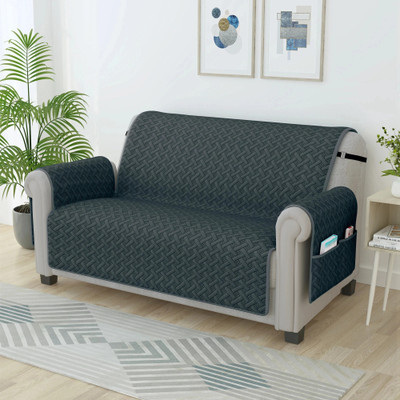 Story@home Synthetic Floral 2 Seater Sofa Cover(Grey Pack of 1)