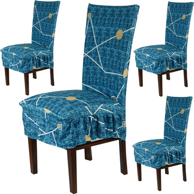 HOKiPO Polyester 4 Seater Chair Abstract Cover(Pack of 4 Blue)