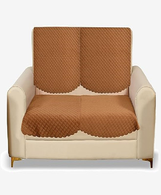LEAFNEST Velvet Plain 2 Seater Sofa Cover(Rust Pack of 1)