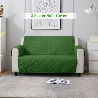 HOKiPO Polyester Plain 2 Seater Sofa Cover(Green Pack of 1)